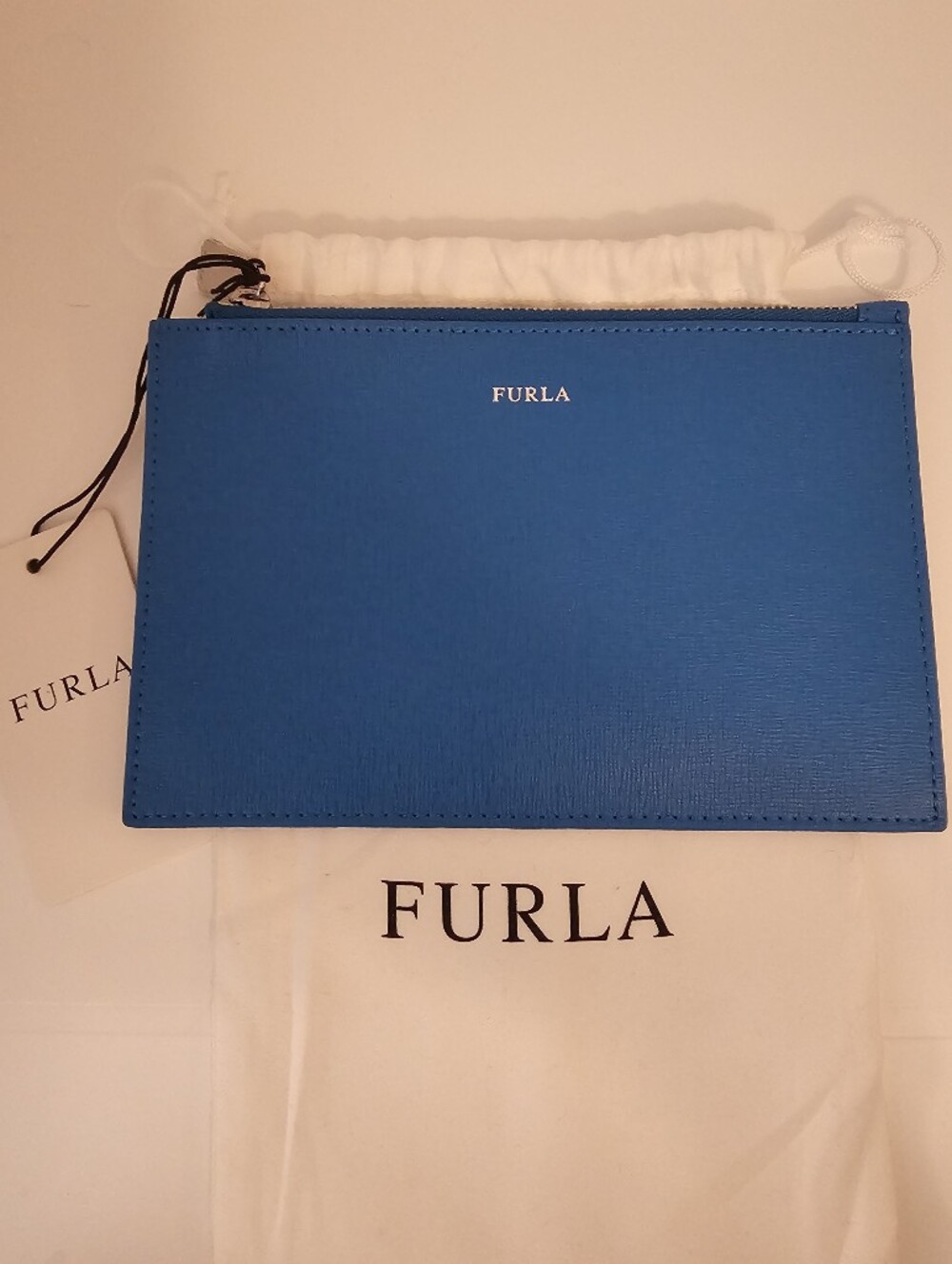 Furla Blue Saffiano Leather Zip Clutch NWT & Dustbag
